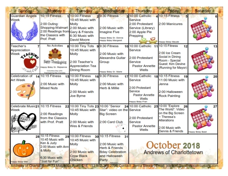 Andrews of Charlottetown October 2018 Calendar_001 Andrews
